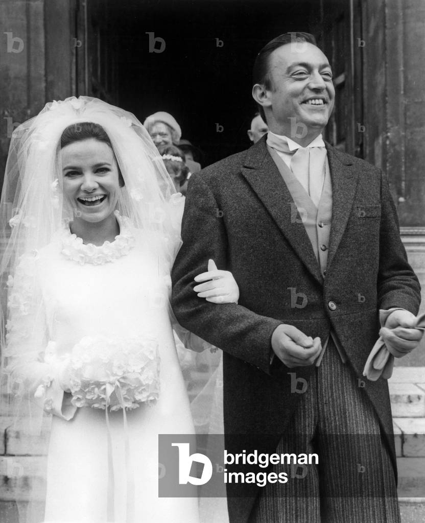 Wedding Of Janine Villa And Serge Augier Here After The Ceremony Leaving The Church of Notre Dame Des Champs June 30, 1967 (b/w photo)