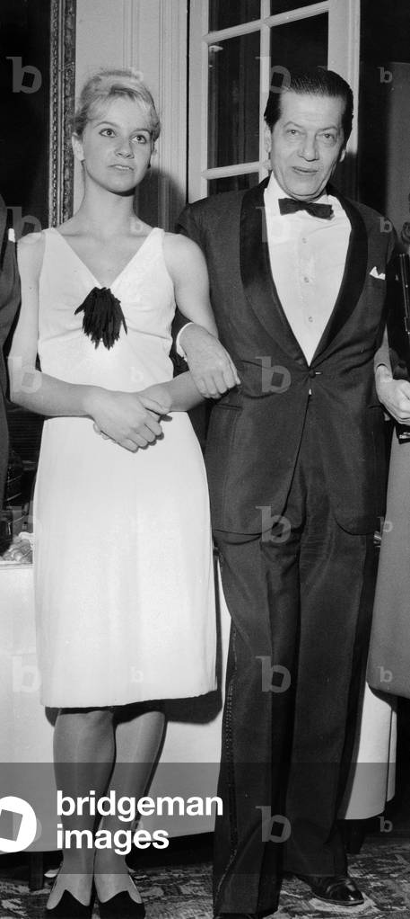 Muriel Belmondo and Serge Lifar on November 4, 1964 in New Apartment of Serge Lifar in Paris (b/w photo)