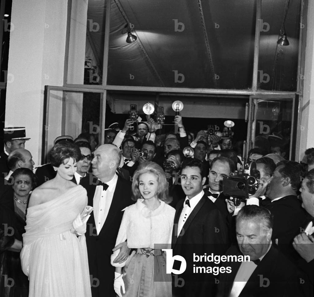Jill Haworth With Sal Mineo and Otto Preminger at Cannes Film Festival May 6, 1961 (b/w photo)