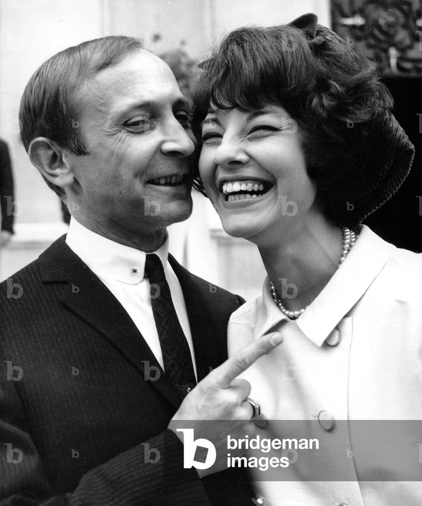 Wedding of Denise Fabre and Jean Paul Carrere, here Leaving Town Hall September 18, 1965 (b/w photo)