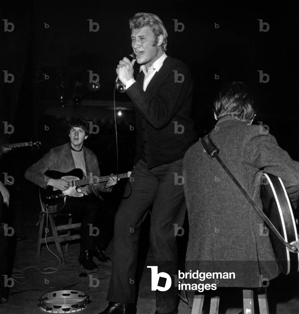 Johnny Hallyday on Stage in Olympia November 22, 1965 (b/w photo)
