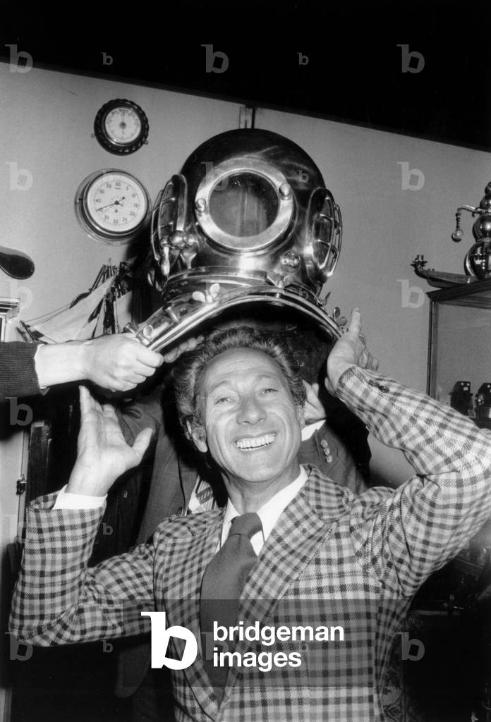 Lucien Jeunesse at A Fair With A Deep-Sea Diving Suit September 30, 1976 (b/w photo)