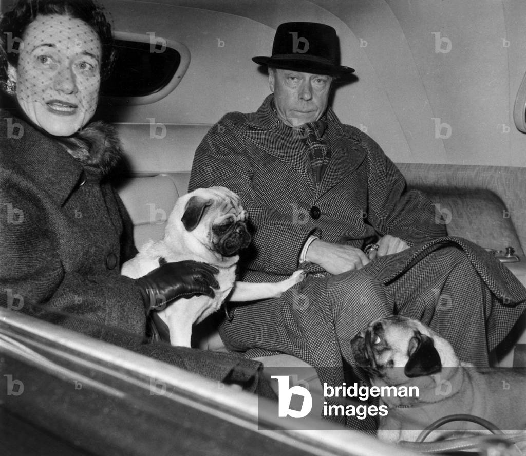 Arriving in Paris Duke Edward of Windsor (Former King Edwardviii) and his Wife Duchess of Windsor (Wallis Simpson) December 7, 1955 (b/w photo)
