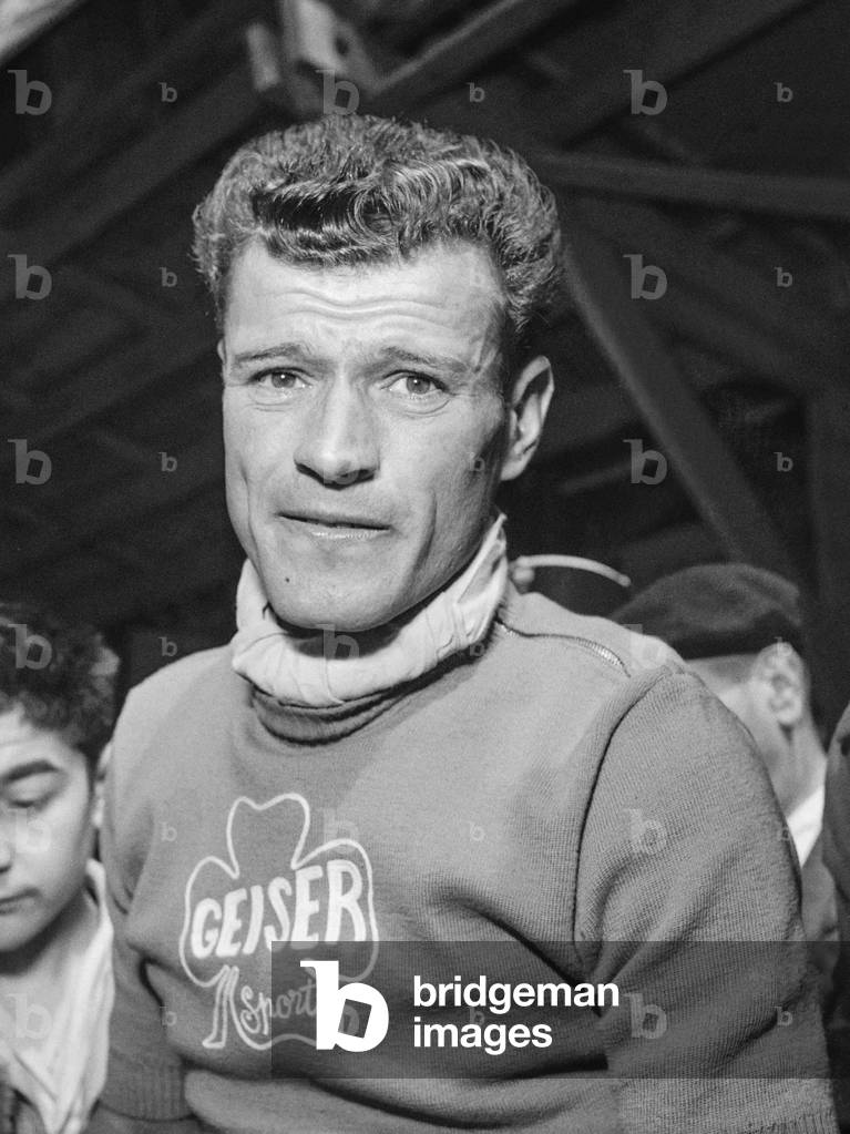 Departure of the Tour de France (French cycling race), Paris, July 13, 1950 : French cyclist Nello Lauredi (b/w photo)