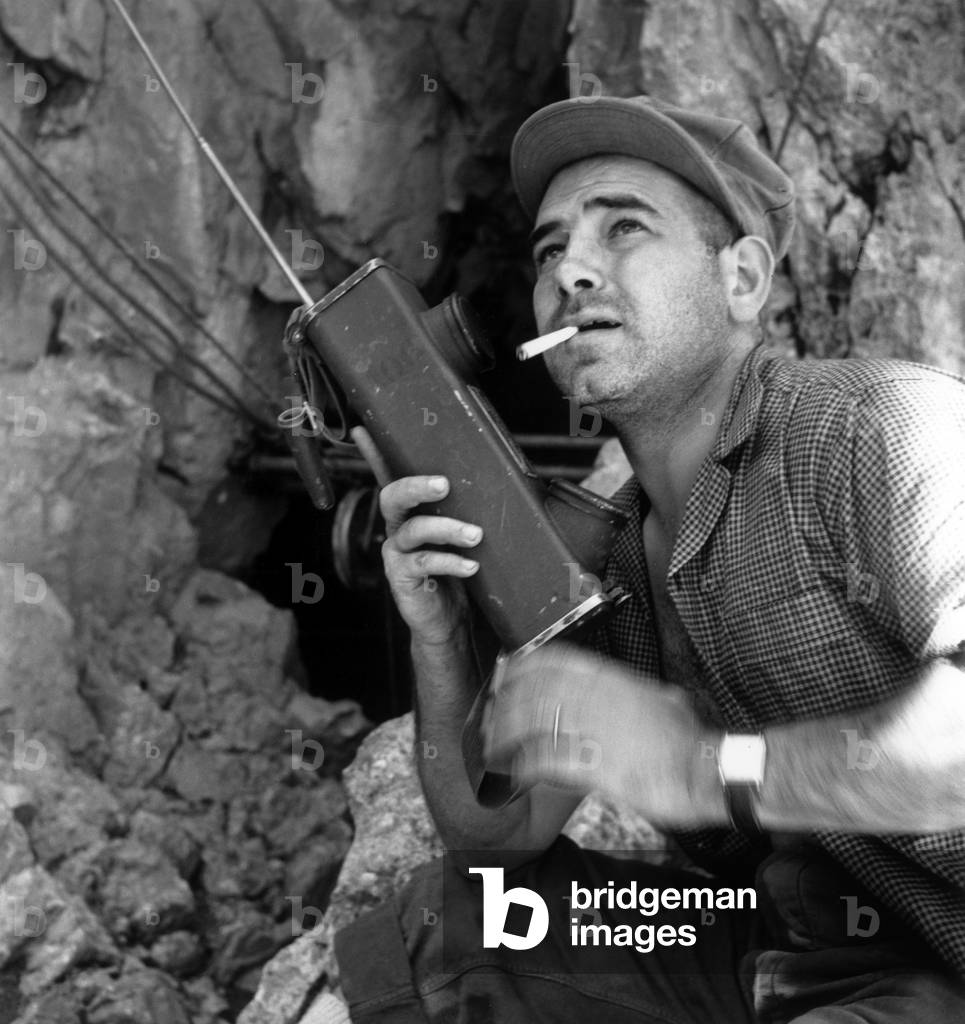 Caves of Pierre Saint Martin (Pyrenees, France) When Body of Marcel Loubens Is Brought Up on August 1954 (He Died during A Fall in 1952) : here Rossini Speaking With First-Aid Workers Who Are Into The Caves (b/w photo)