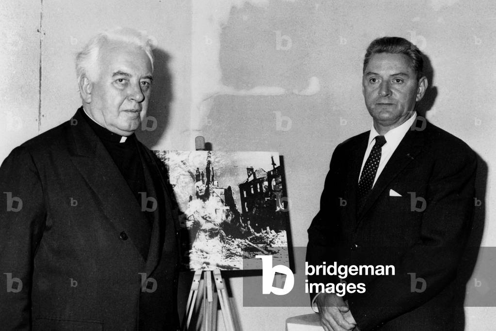 Priest Raymond Bruckberger and Colonel Henri Rol Tanguy Presenting his Film About French Resistance Tu Moissonneras La Tempete