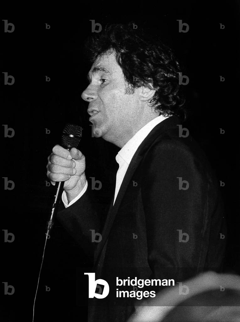 Singer Claude Nougaro on Stage at Olympia September 20, 1985 (b/w photo)