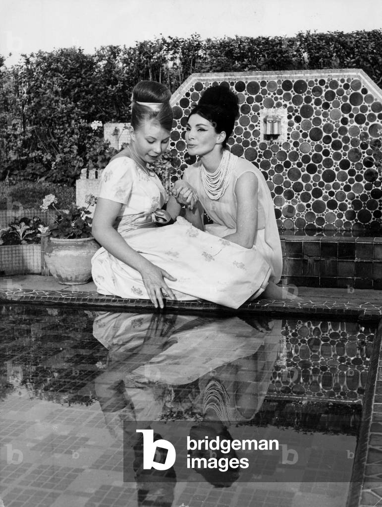 Model Lucie Daouphars, Called Lucky, and her Daughter Michele during Party When Michele Annouced her Engagement on May 23, 1960  (b/w photo)