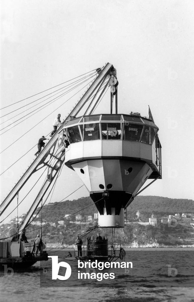 L'Ile Flottante Rubber Ring Laboratory of Commandant Cousteau Will Be Put in Mediterranean Sea January 16, 1963 (b/w photo)