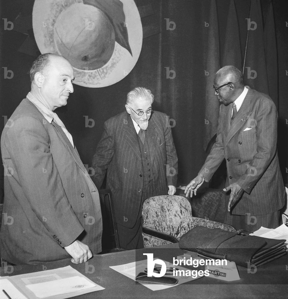 Socialist meeting, Paris, July 4, 1951 : Paul Ramadier and Amadou Lamine-Gueye (b/w photo)