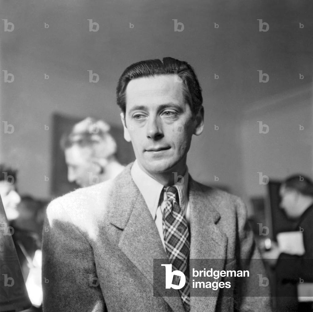Prix Renaudot (Literature Prize) : French Writer Pierre Frisson in Paris, December 6, 1948 (b/w photo)