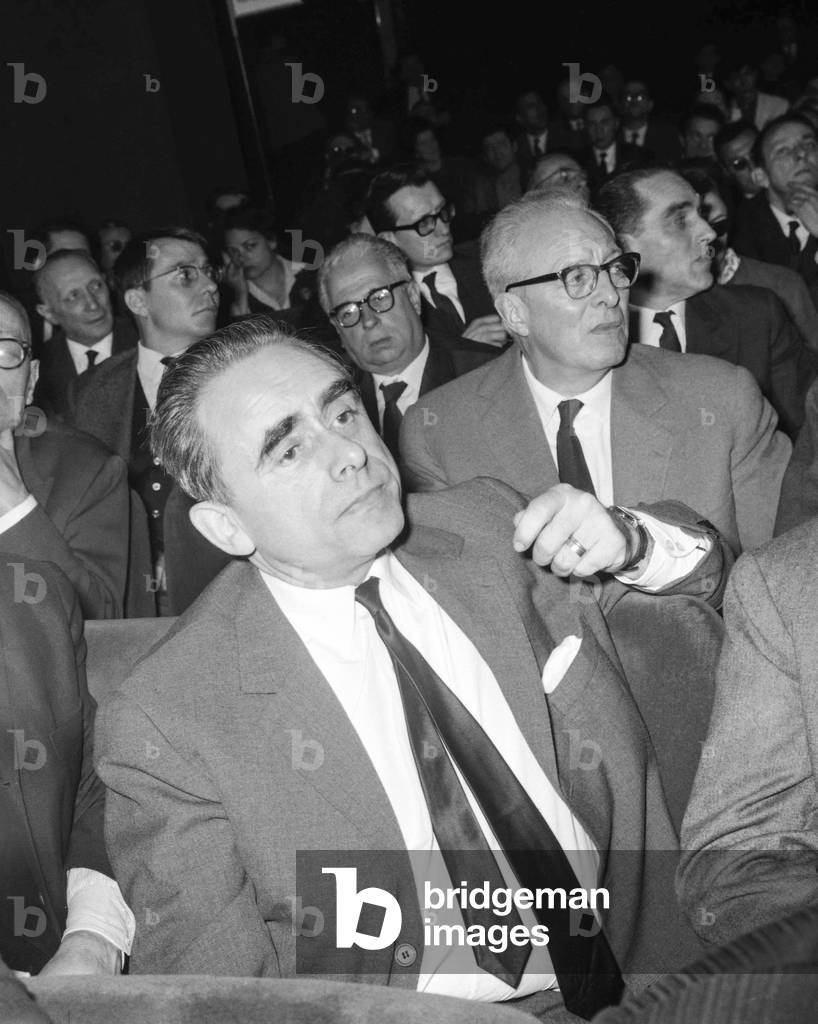 Henri Georges Clouzot attending a press conference, March 30, 1965 (b/w photo)