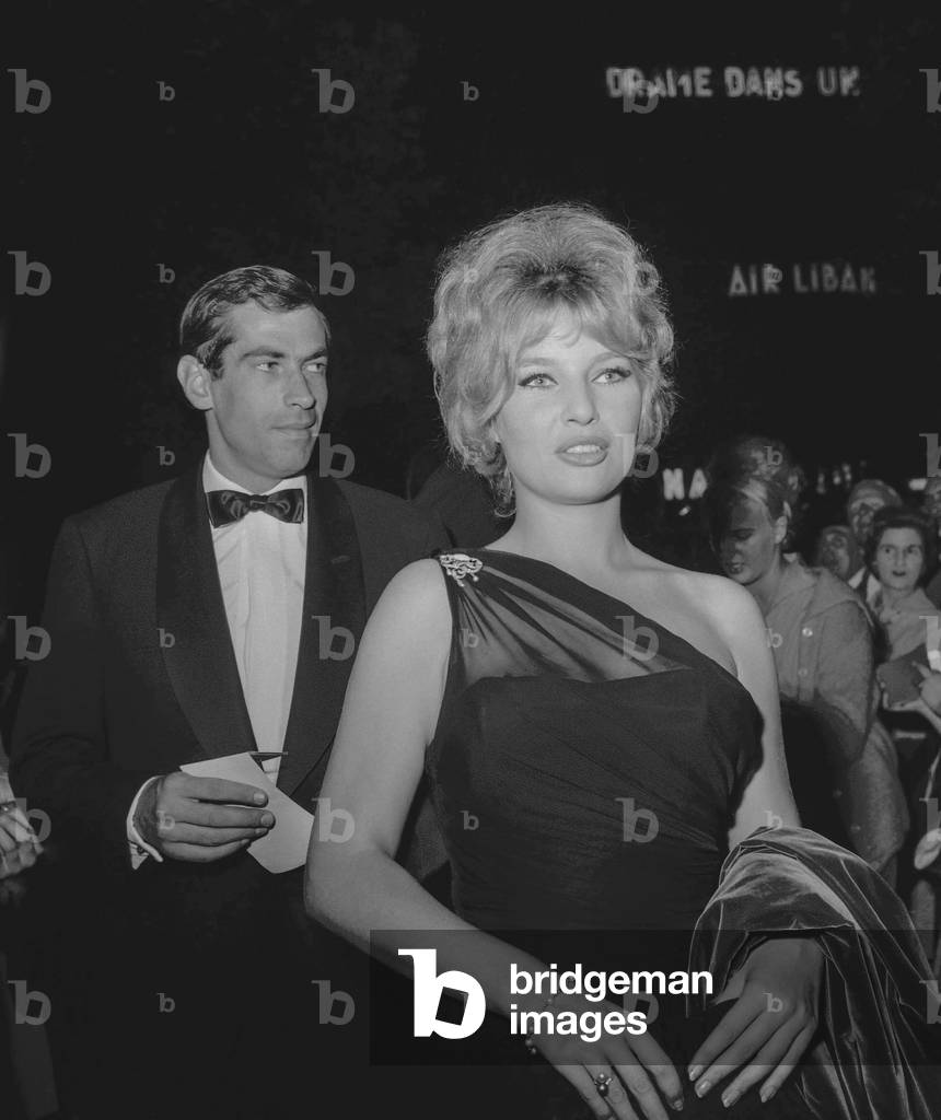 Annette Stroyberg and her husband Roger Vadim attending premiere of film 