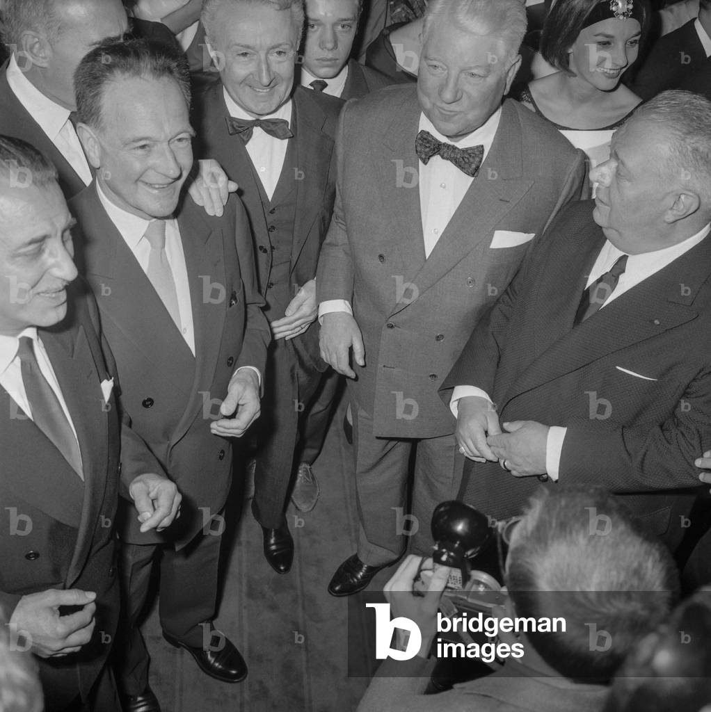 French actors Pierre Fresnay, Noel-Noel (Lucien Edouard Noel) and Jean Gabin at premiere of film 