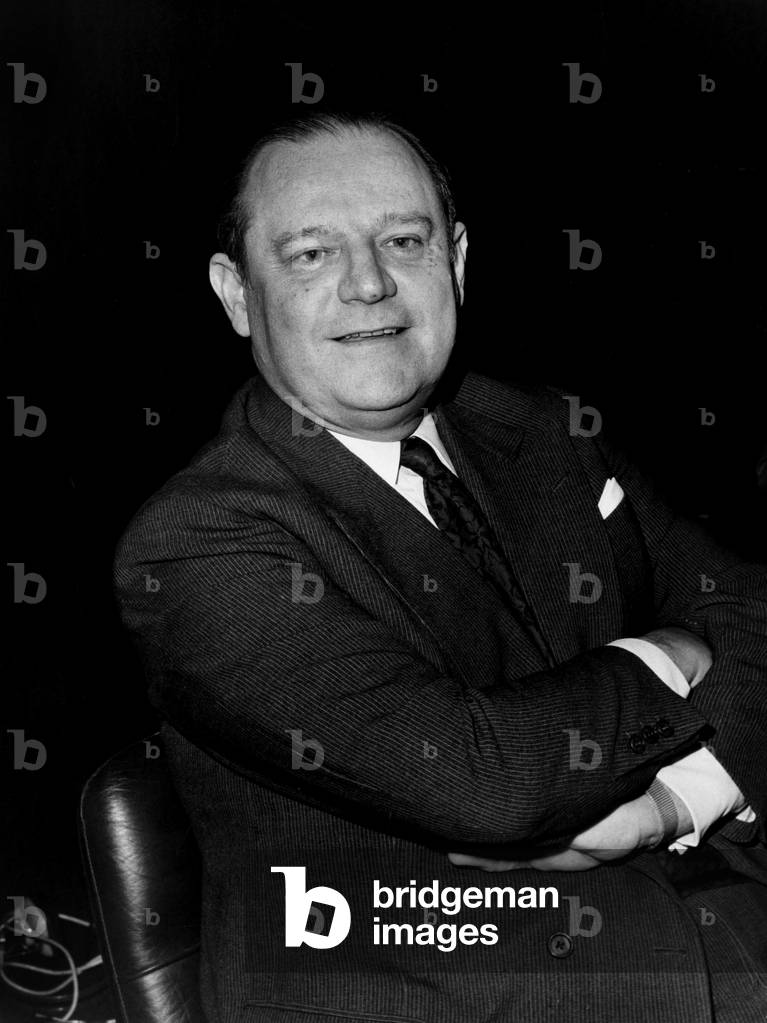 French Prime Minister Raymond Barre during Radioprogram December 13, 1976 (b/w photo)