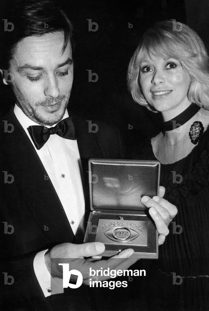 French Actors Alain Delon and Mireille Darc in 1972 (b/w photo)