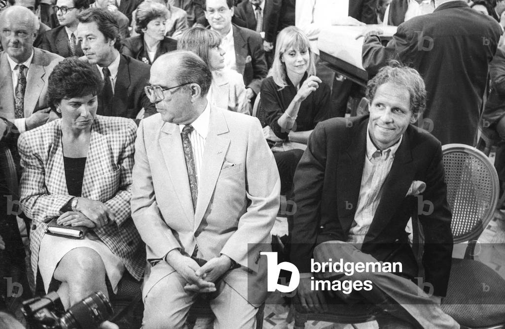 Anne Sinclair Francis Bouygues and Patrick Poivre d'Arvor, 1990 (B/w photo)