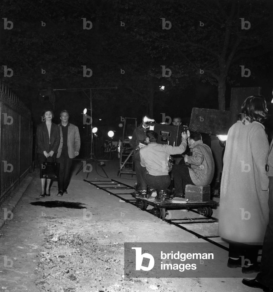 Shooting The Film “Bad Encounters” Anouk Aime And Philippe Lemaire On May 1, 1955 (b/w photo)