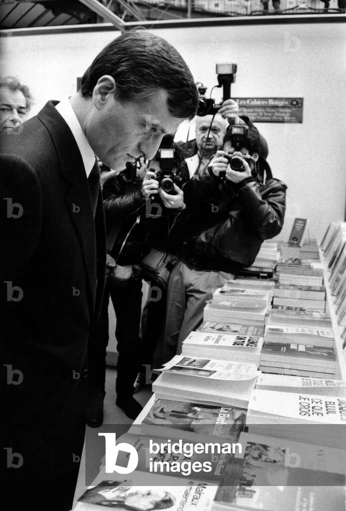 Francois Leotard, French Minister of Culture, Visiting The Book Fair in Paris, March 20, 1987 (b/w photo)