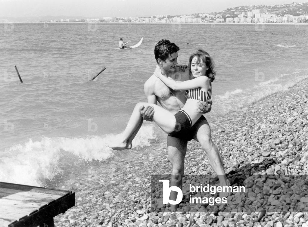 Georgette Lemaire With her First Husband on The Beach in Nice August 02,1966 (b/w photo)