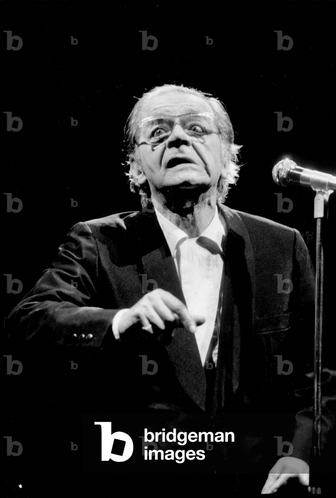 French Singer Serge Reggiani on Stage at Olympia May 27, 1991 (b/w photo)
