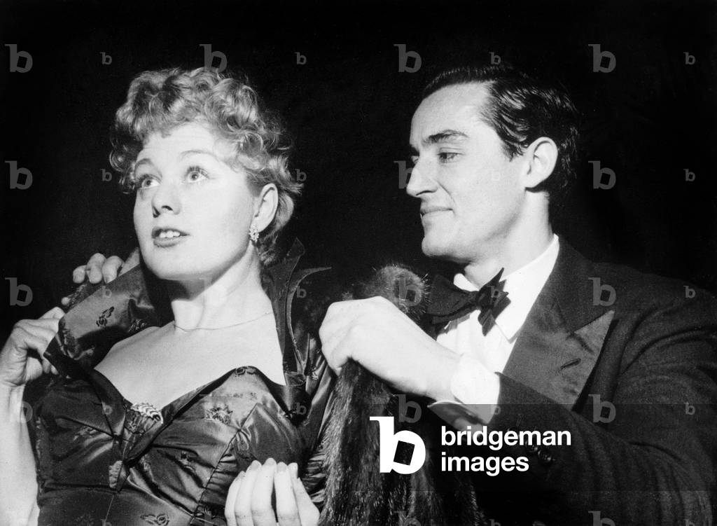 Vittorio Gassman and his 1St Wife Shelley Winters January 25, 1952 (b/w photo)