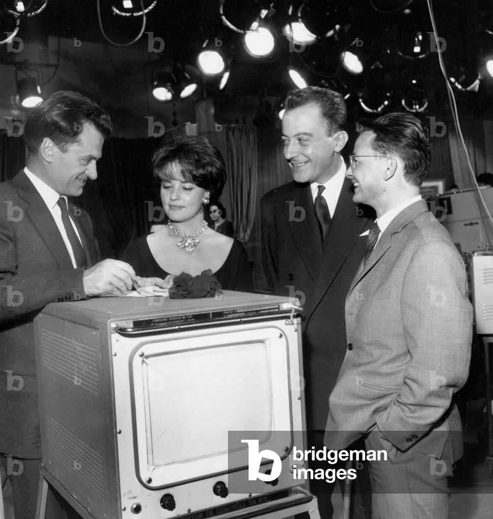Georges De Caunes, Jeanne Moreau and Olivier Albert during Movie and Tv Prize July 01, 1960 (b/w photo)
