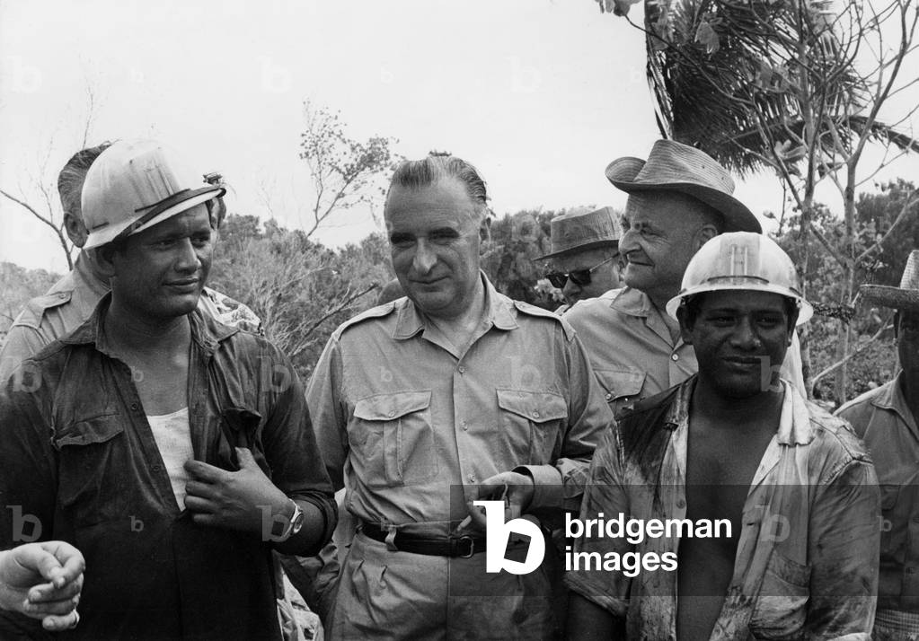 French Prime Minister Georges Pompidou in Polynesia (At Time of Nuclear Tests) July 31, 1964 (b/w photo)