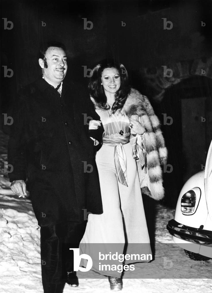 Prince Alfonso Von Hohenlohe-Langenburg and his 2Nd Wife Jackie Lane during Holidays in Saint Moritz, France January 02, 1973 (b/w photo)