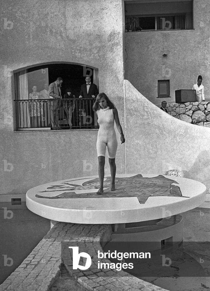 Famous luxury hotel Byblos in Saint Tropez, France, in 1967 (at time of opening) (b/w photo)