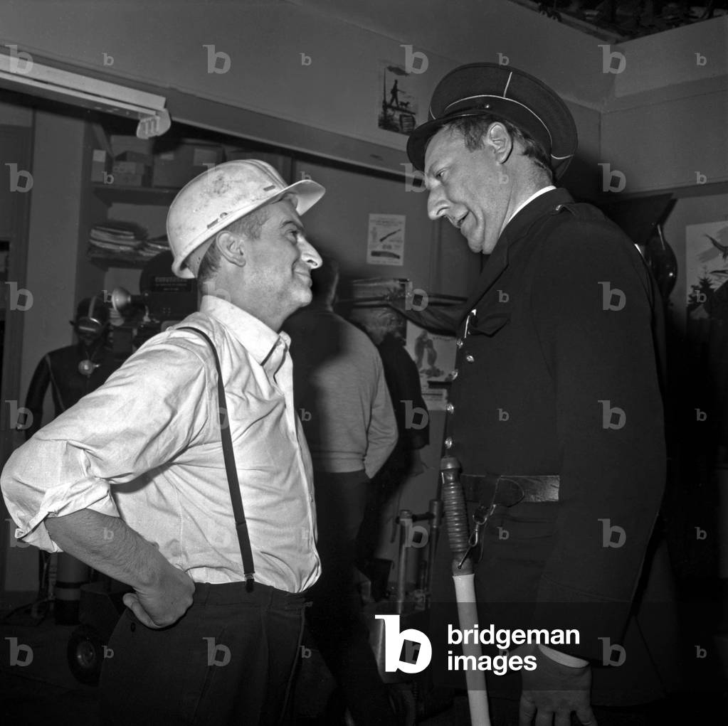 Louis De Funes and Georges Wilsonon Set of Film 