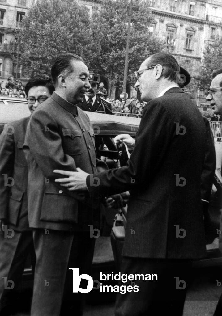 Hua Guofeng, Chinese Prime Minister, during his Visit in France, here With Mayor of Paris Jacques Chirac October 16, 1979 (b/w photo)