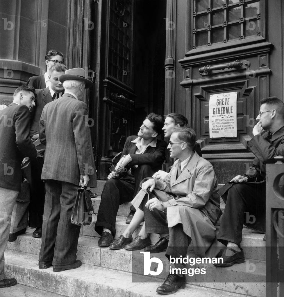 Students on Strike in France June 06, 1947 (b/w photo)