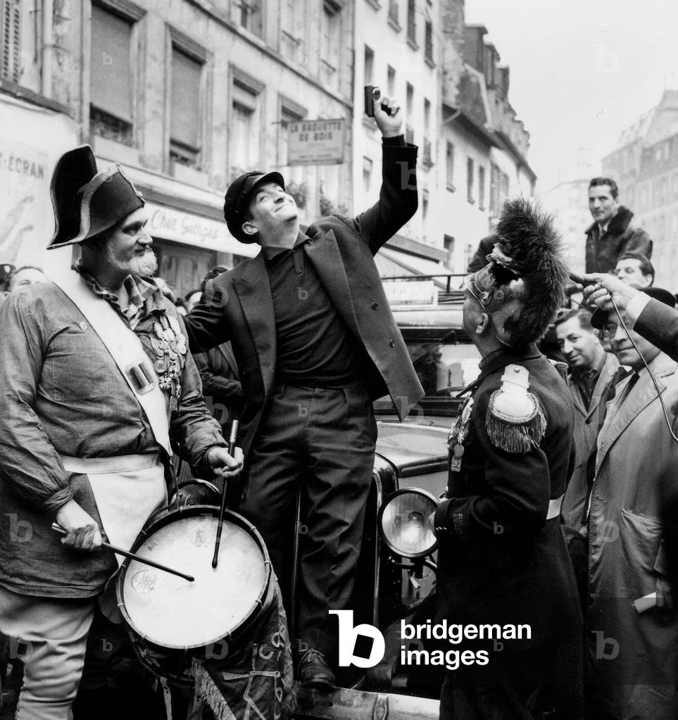 Anatole and Louis De Funes at Taxi Rally in Montmartre in Paris October 19, 1958 (b/w photo)