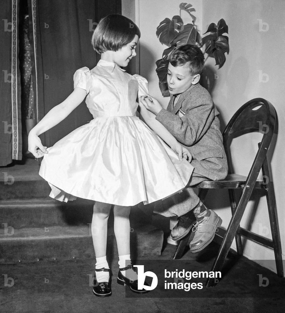 Children fashion by France Pieri, Paris, February 14, 1952 (b/w photo)