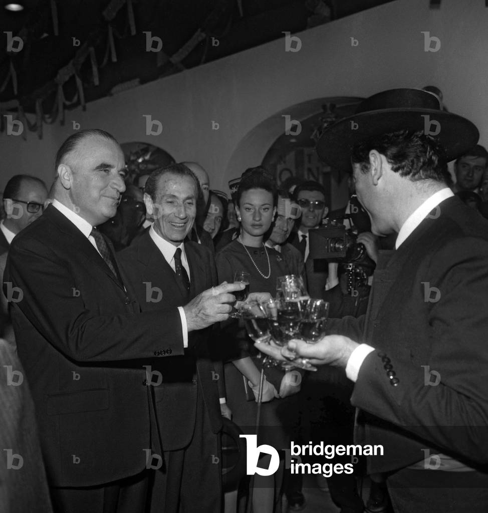 Foire de Paris, May 20, 1967 :  Georges Pompidou drinking Spanish wine  (b/w photo)