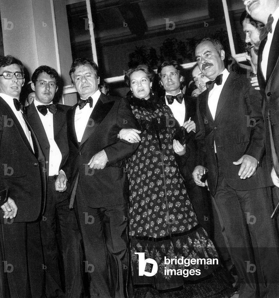 Actors Romy Schneider Michel Galabru and Daniel Biacini at Cannes Film Festival May 26, 1977 (b/w photo)