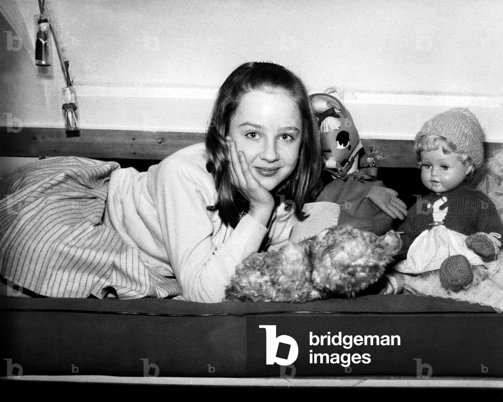 Young Actress Delphine Desyeux in her Caravan April 9, 1966 (b/w photo)