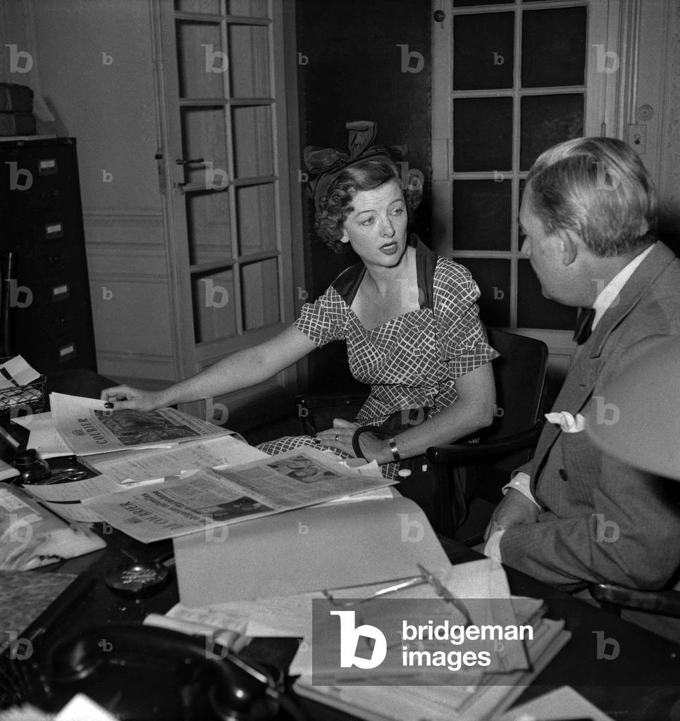 Myrna Loy, American actress, Paris, July 13, 1949 (b/w photo)