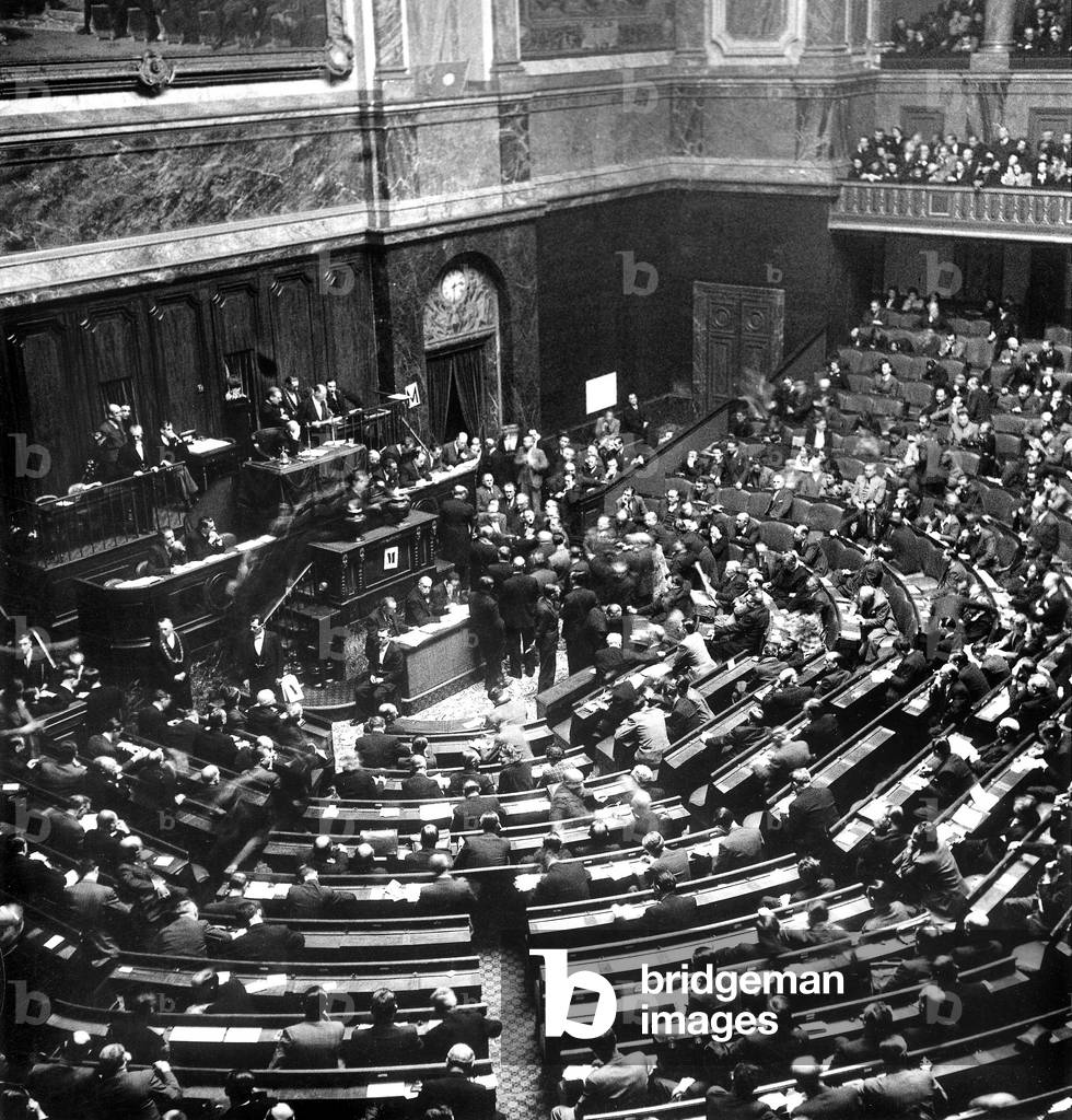 Election of President Vincent Auriol January 16, 1947 in Versailles (b/w photo)