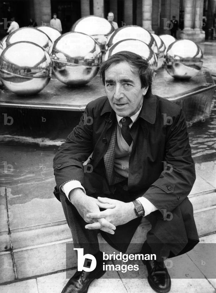 Sculptor Pol Bury Near Fountains He Created at The Palais Royal in Paris on November 5, 1985 (b/w photo)