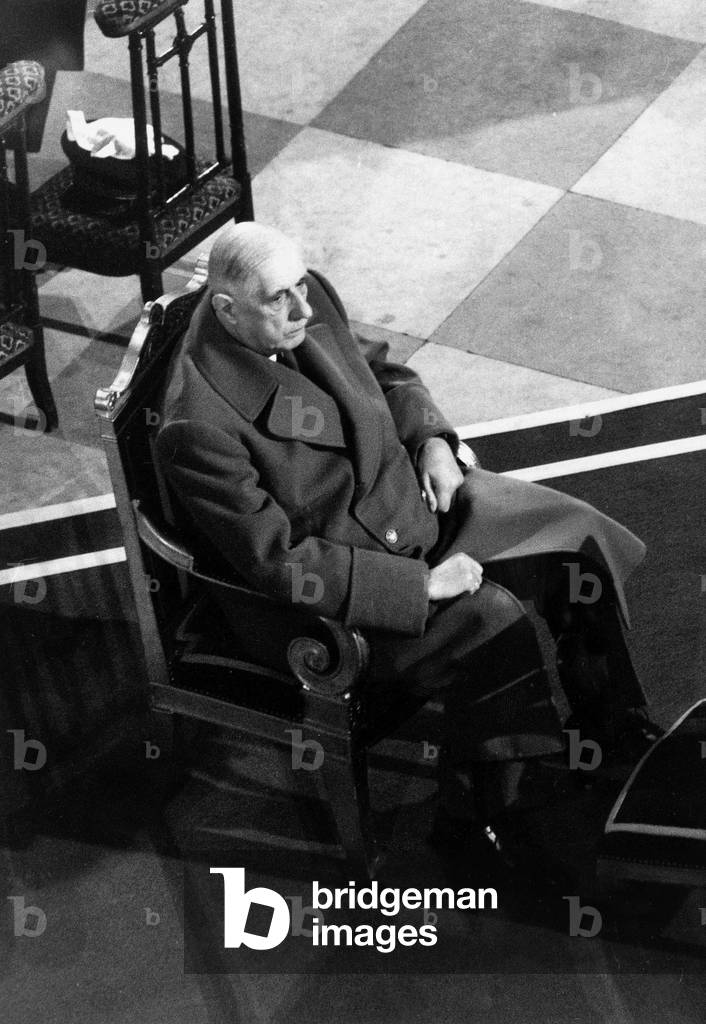 French President De Gaulle during Mass at Notre Dame Cathedral To Commemorate 50Th Anniversary of The 1918 Victory November 11, 1968 (b/w photo)