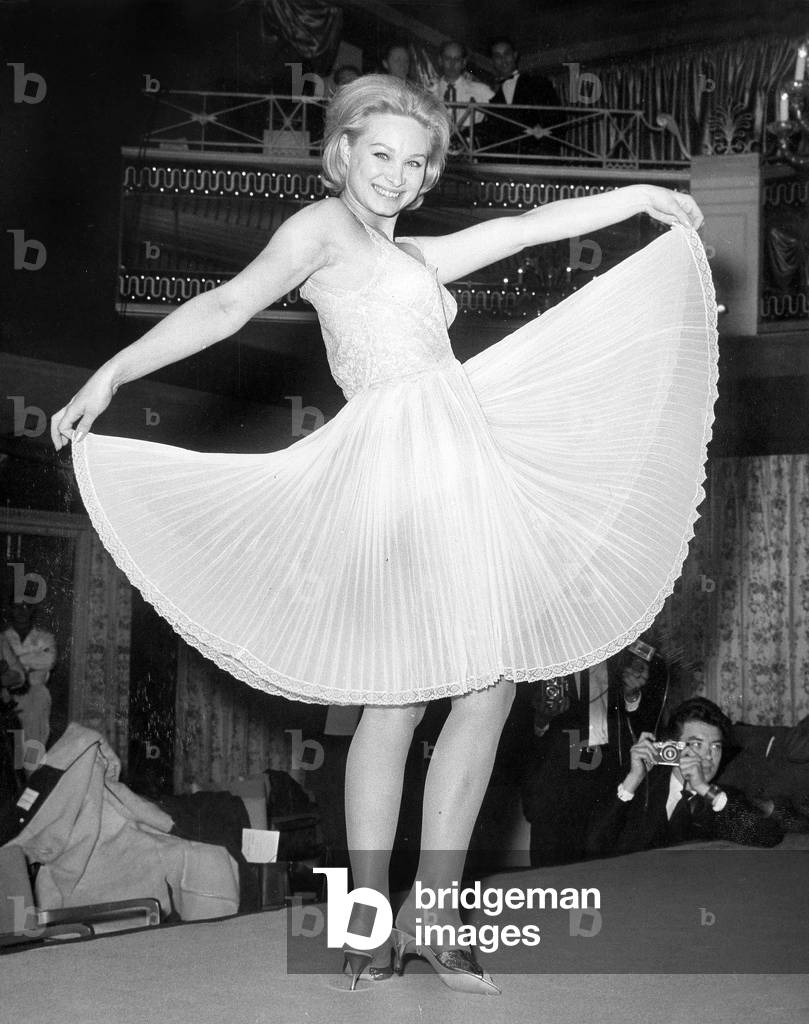 Model Danik Patisson Presenting Lingerie Collection April 16, 1964 (b/w photo)