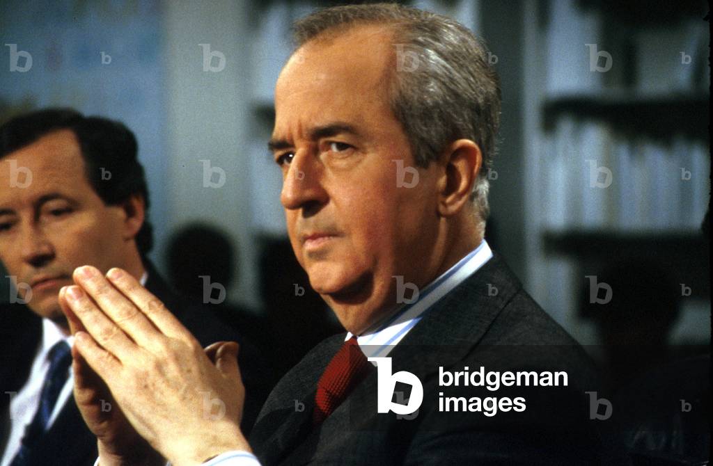 French Politician Edouard Balladur in TV Programme February 3, 1989 (photo)