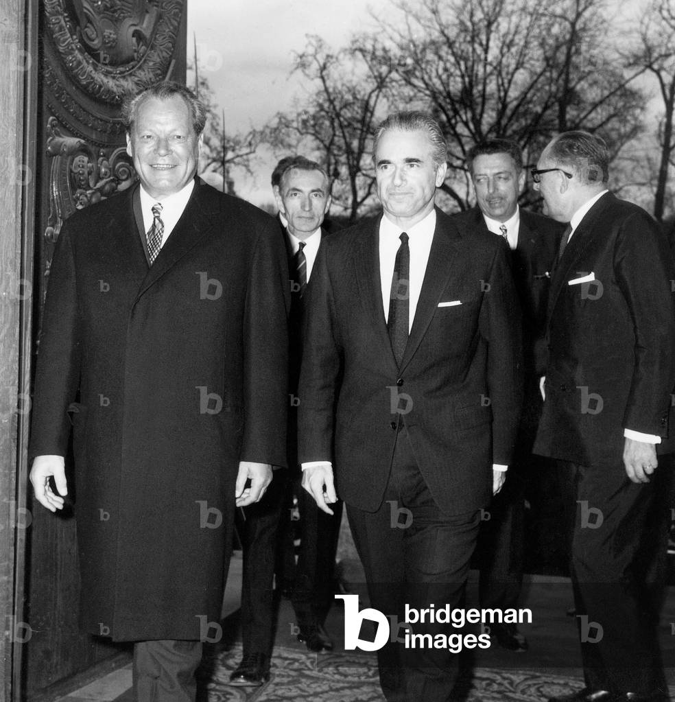 Willy Brandt, German Chacellor, and Jacques Chaban Delmas in Paris on January 25, 1971 (b/w photo)
