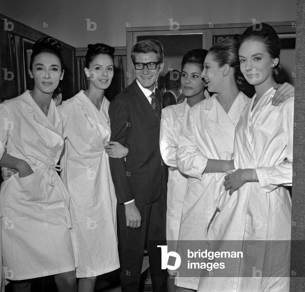 Yves Saint-Laurent and his models, 1964 (b/w photo)
