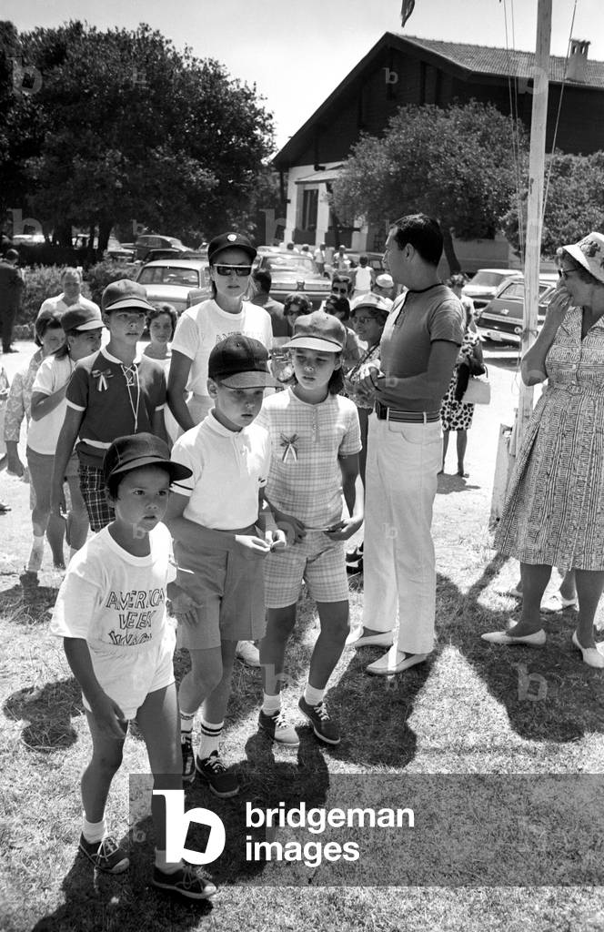 Prince Albert of Monaco (Future Albert Ii) and his Sister Princess Caroline during Match of Baseball in Monaco, 1966 (b/w photo)