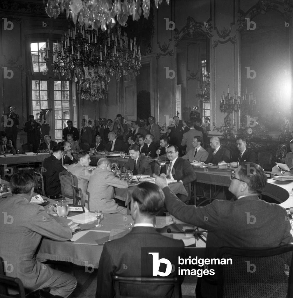 Just before the 1st meeting of the Council of Europe, meeting of the Committee of Ministers of the Council of Europe in Strasbourg, France, August 1949 (b/w photo)