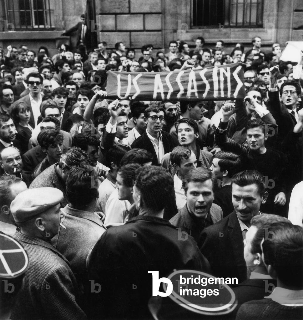 Demonstration Against War in Vietnam Outside American Embassy in Paris on July 1St, 1966  (b/w photo)