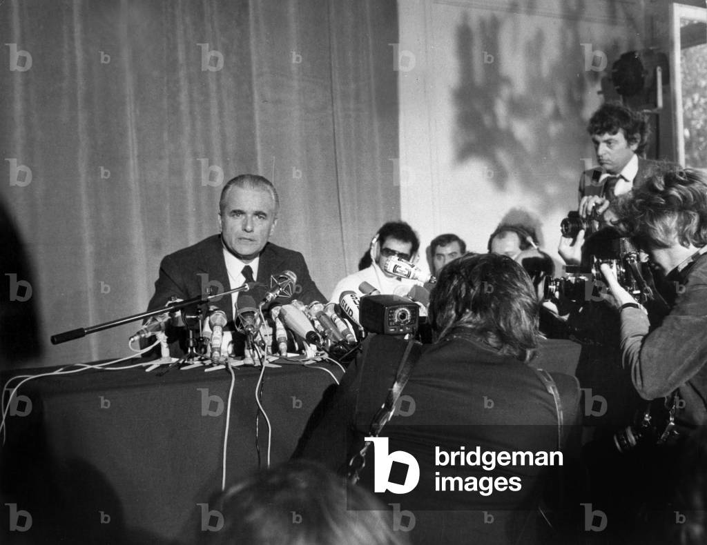 Jacques Chaban Delmas Candidate at Presidential Election in France, during A Press Conference on April 19, 1974 (b/w photo)